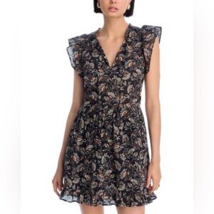🖤 Rails Black Floral Cotton Flutter Sleeve Dress – Size Small